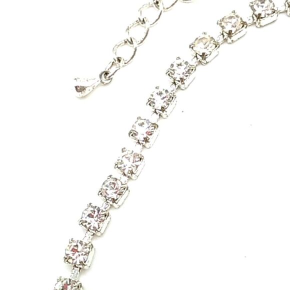 Crystal Rhinestone Choker Necklace Silver-tone Rhodium Plated - Picture 8 of 13